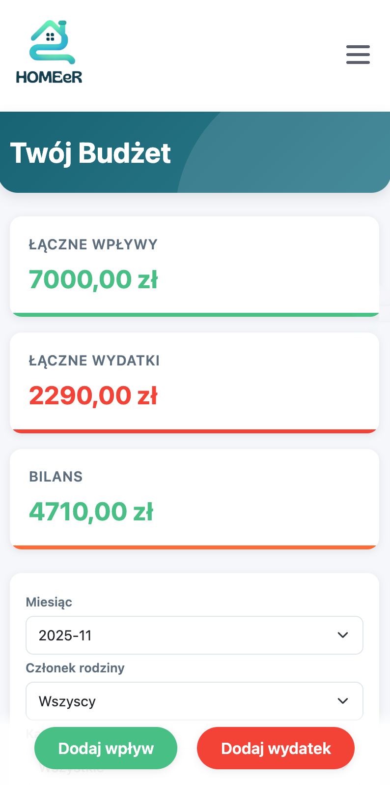 HOMEeR — podgląd aplikacji